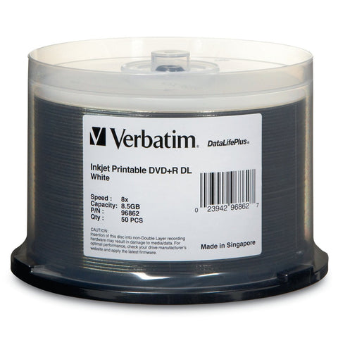 Verbatim DVD-R Dual Layer White Inkjet Hub Printable - 50 Pack