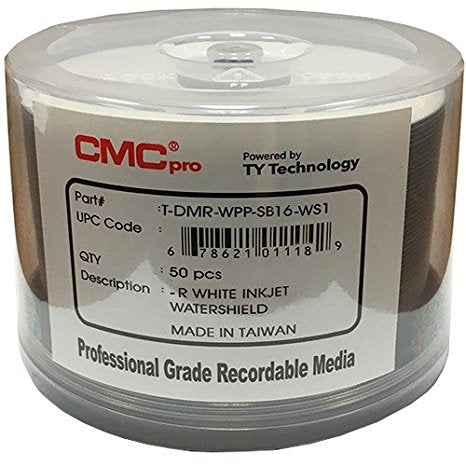 CMC Pro DVD-R 4.7 GB White Inket Hub Printable Water Shield - 50 Pack